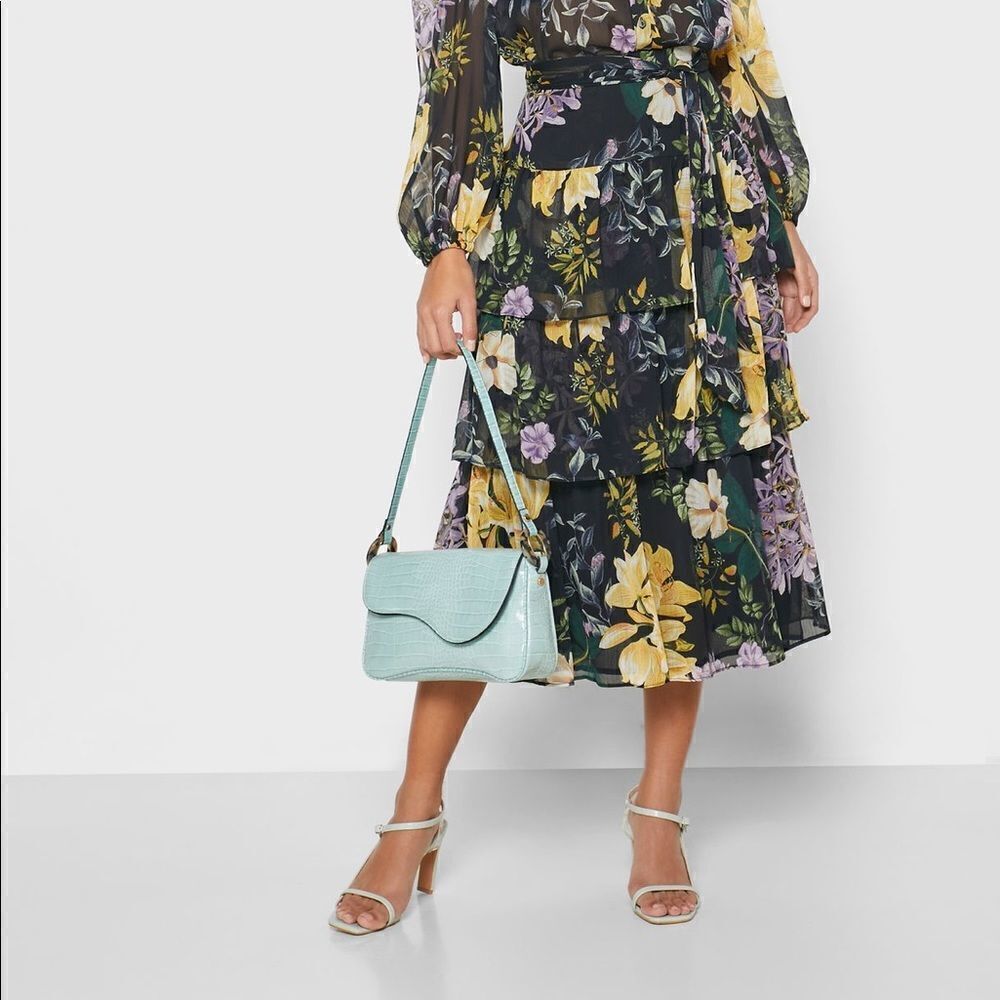 Mango Floral Print Layered Skirt Belted Frills - Picture 3 of 6